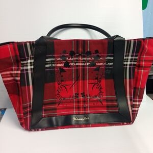 Red Plaid Tote Bag with Black Handles